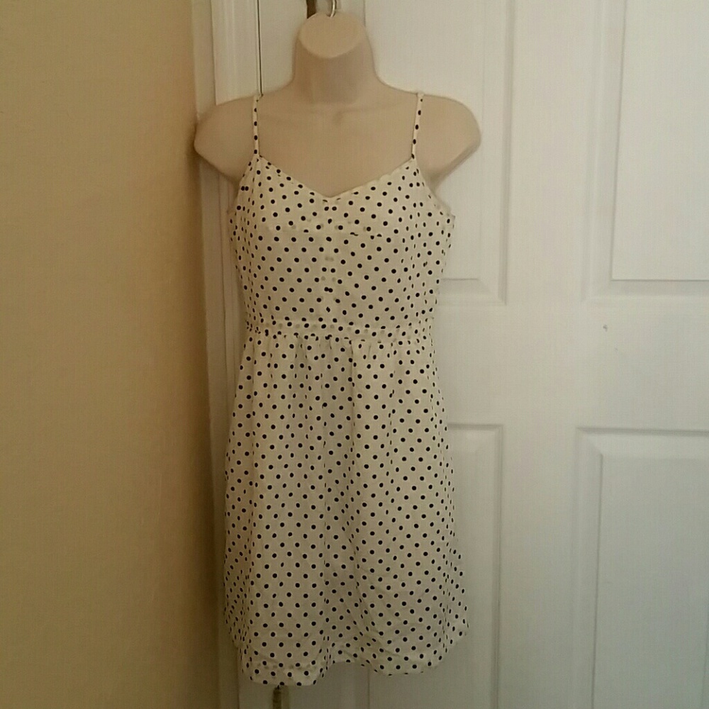 J. Crew Factory White Polka Dot Spaghetti Strap Dress